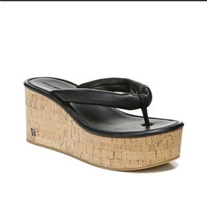 Veronica Beard Black Geno Cork Wedge Platform Thong Sandals - NWOT